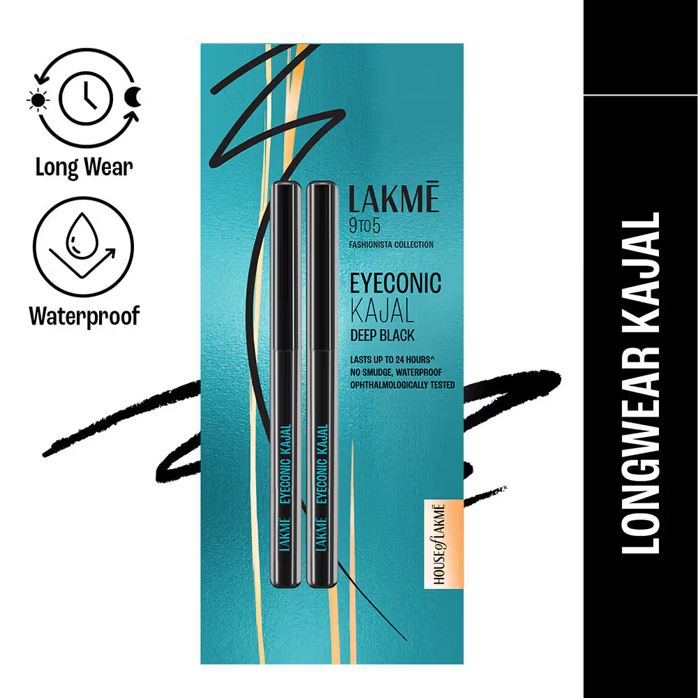Lakme Eyeconic Kajal Deep Black Twist Up Pencil & Matte Finish - Pack of 2 (0.7gm)