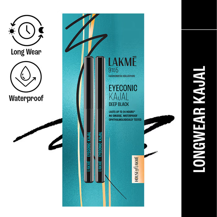 Lakme Eyeconic Kajal Deep Black Twist Up Pencil & Matte Finish - Pack of 2 (0.7gm)