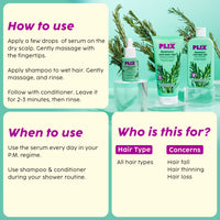 Plix Rosemary Anti Hairfall Regime 3% Redensyl Serum, Shampoo & Conditioner (405ml)