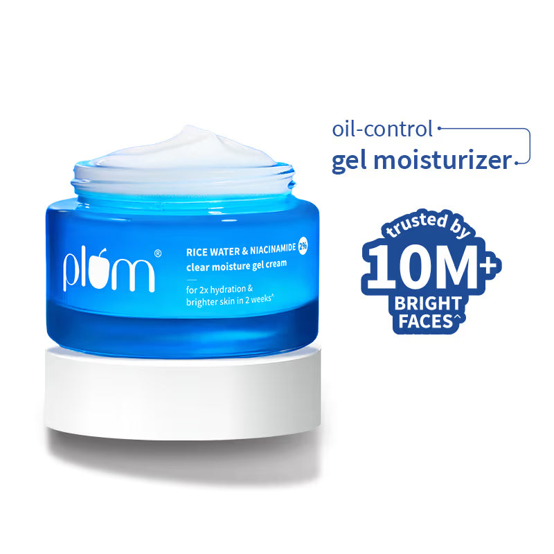 Plum 2% Niacinamide & Rice Water Moisturiser - Lightweight Gel Cream For Oil-Free Hydration (50 g)