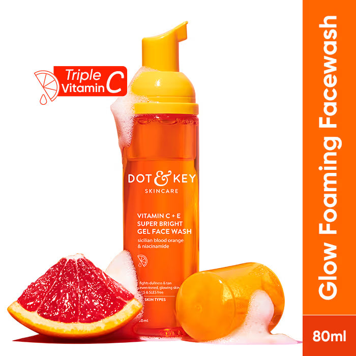 Dot & Key Vitamin C + E Super Bright Foaming Face Wash, Blood Orange & Papaya, Reduces Dullness (80ml)