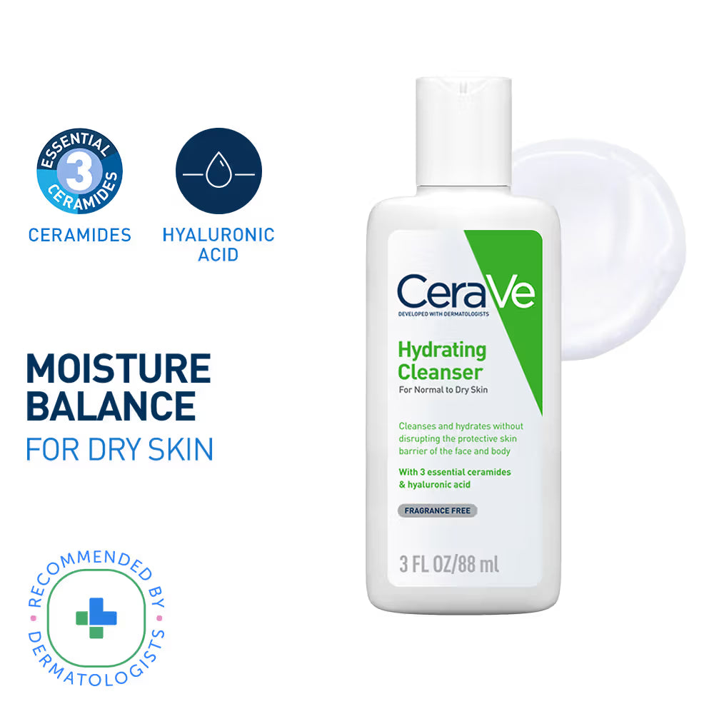 CeraVe Hydrating Cleanser Non-Foaming Face Wash for Dry Skin with Ceramides & Hyaluronic Acid