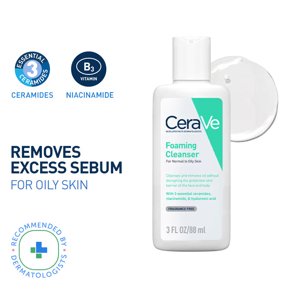CeraVe Foaming Cleanser Face Wash For Oily Skin with Hyaluronic Acid, Ceramides & Niacinamide
