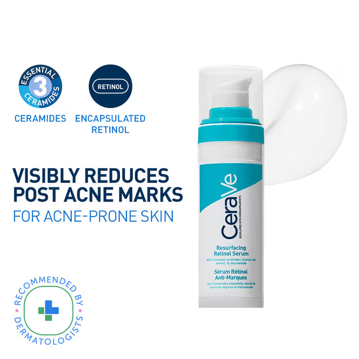 CeraVe Resurfacing Retinol Serum, Reduces Acne Marks with Licorice Root Extract & Niacinamide (30ml)