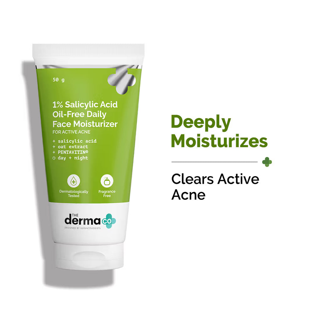 The Derma Co 1% Salicylic Acid Oil-free Moisturizer for Face With Oat Extract For Active Acne (50 g)