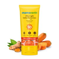 Mamaearth Ultra Light Indian Sunscreen SPF 50 PA++++ With Turmeric & Carrot S... - In-Vivo tested (80gm)
