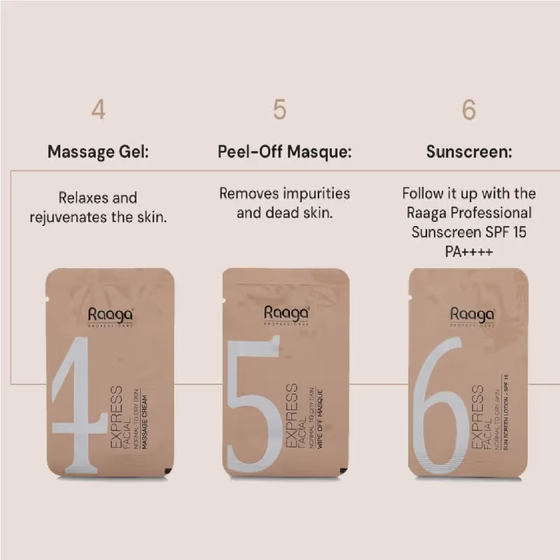 Raaga Professional Express Rejuvenating Facial Kit For Normal To Dry Skin - Pack Of 6 (6pcs)