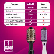 HV2179 Hot Air Brush for Hair, Blow Dryer Brush, Volumizer & Styler, 360° Airflow Vent, Oval Barrel for Hair Volume, Charcoal Bristles, Ceramic Coating Brushing Head, 1200W