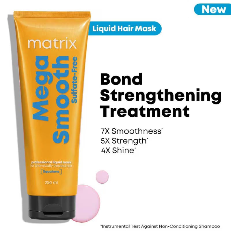 Matrix Mega Smooth Liquid Hair Mask, Reviving Bond Repair Treatment, 5X Strength, Smoothens Hair (250ml)