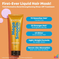 Matrix Mega Smooth Liquid Hair Mask, Reviving Bond Repair Treatment, 5X Strength, Smoothens Hair (250ml)