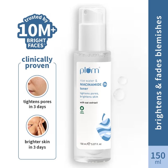 Plum 3% Niacinamide Toner With Rice Water, For Pores & Blemishes, Normal To Oily Skin Type (150ml)