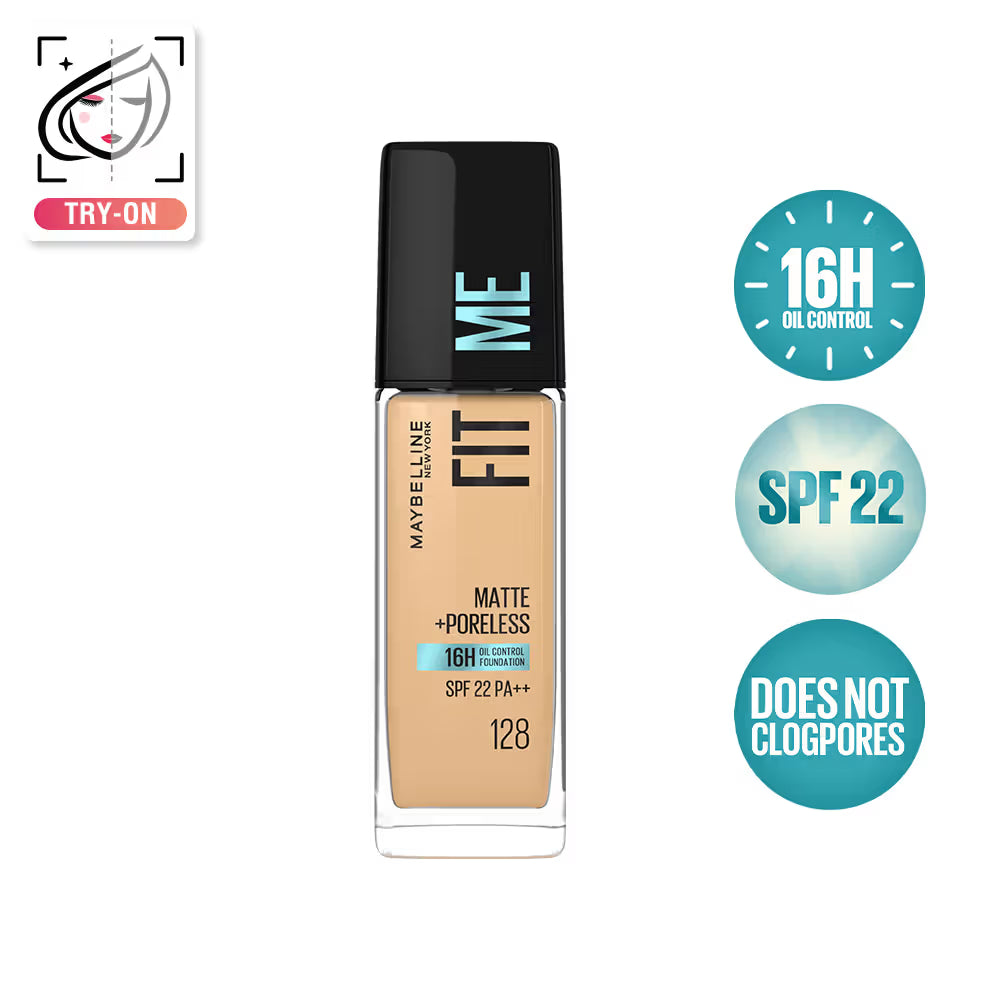 Maybelline New York Fit Me Matte+Poreless 16H Oil Control Foundation With SPF 22 PA++ 128 (30ml)