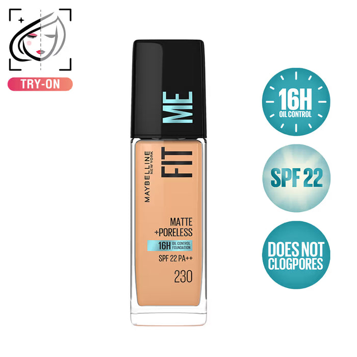 Maybelline New York Fit Me Matte+Poreless 16H Oil Control Foundation with SPF 22 - 230 Natural Buff (30ml)