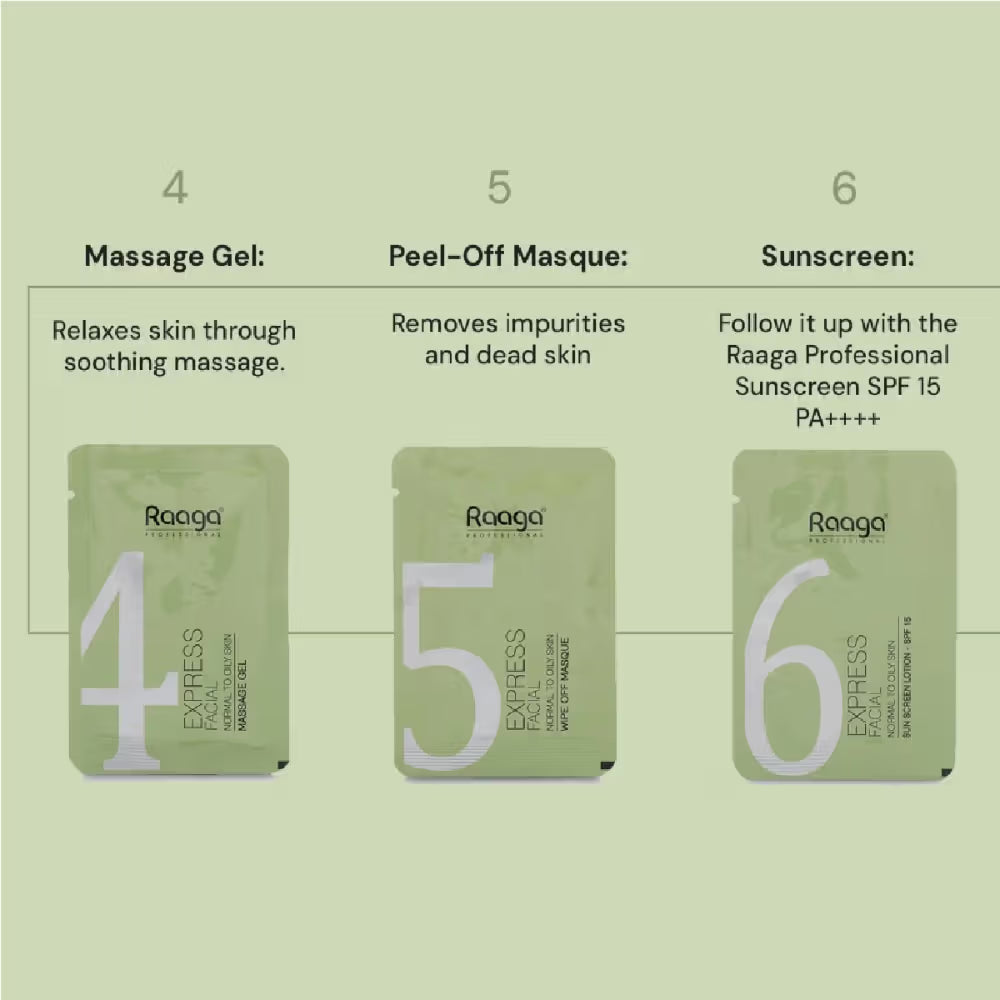 Raaga Professional Express Revitalising Facial Kit For Normal To Oily Skin - Pack Of 6 (6pcs)