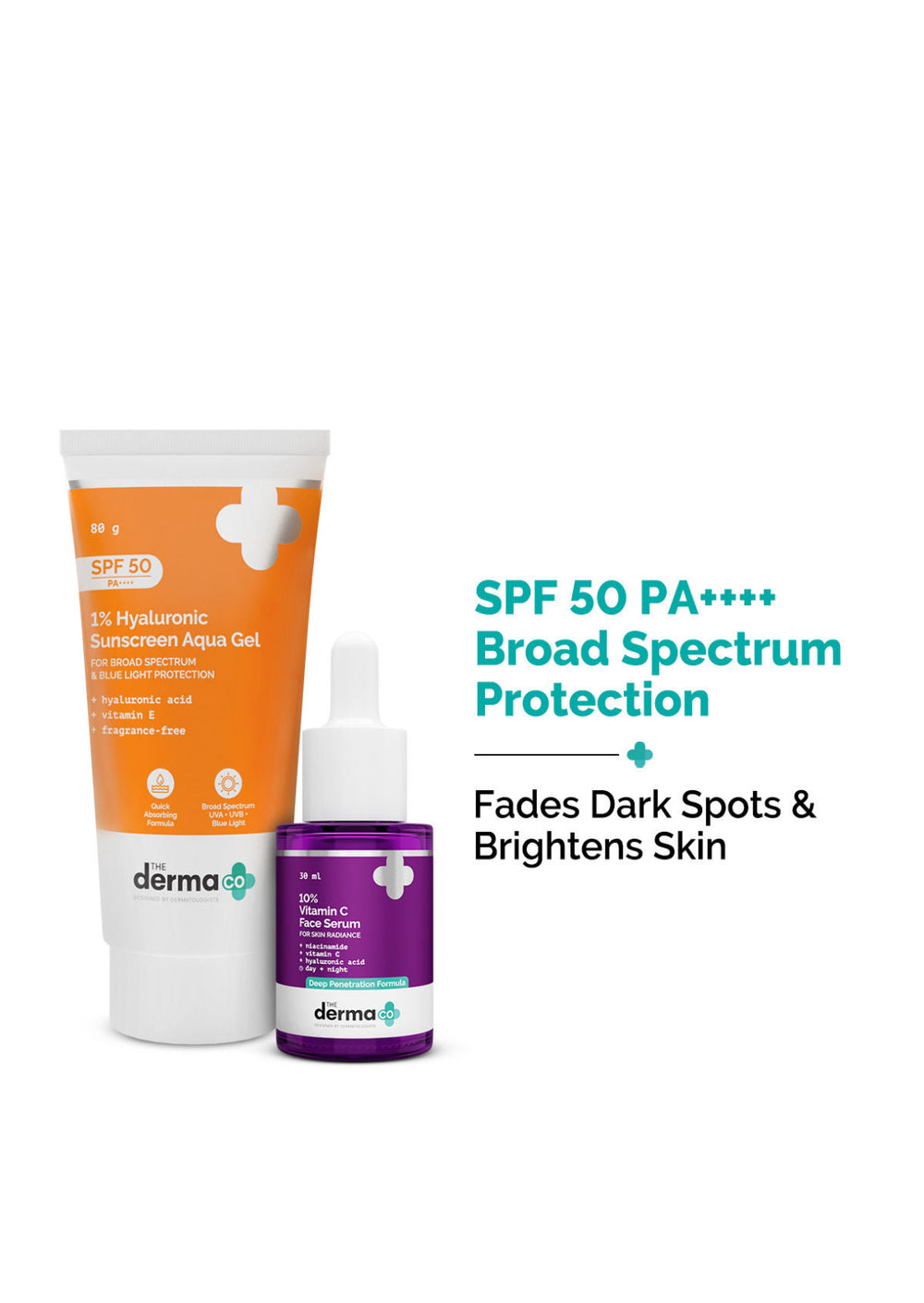 The Derma Co Hyaluronic Sunscreen & Vitamin C Serum
Combo SPF 50+ for All Skin Types, Glowing Skin
