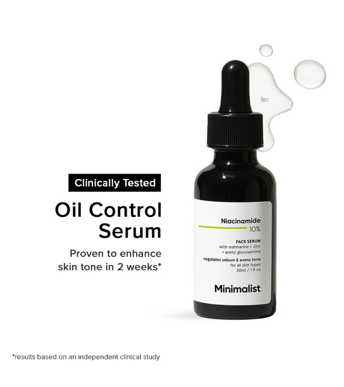 Minimalist 10% Niacinamide Face Serum With Matmarine +
Zinc For Reducing Oil & Blemishes | 30ml