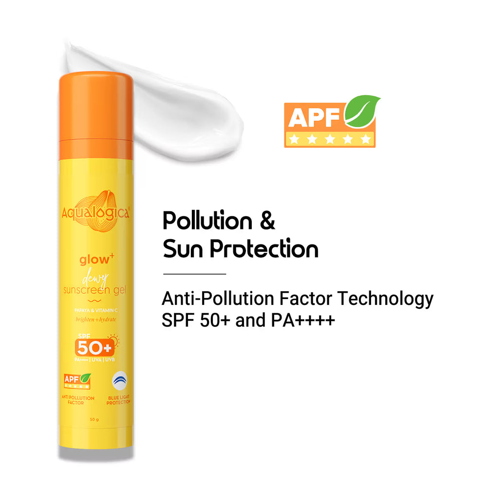 Aqualogica Glow+ Dewy Sunscreen Gel SPF 50+ PA++++, Papaya, Vit C, In-Vivo Tested, APF (50g)