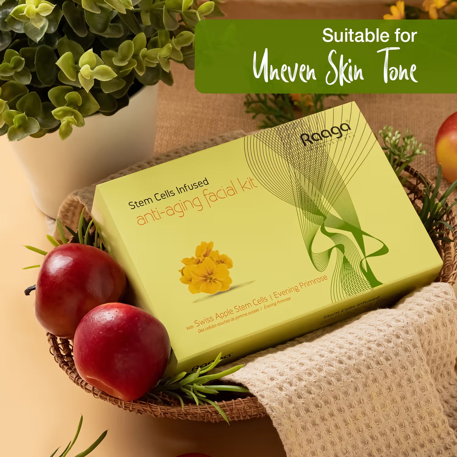 Raaga Professional Stemcells Infused Anti Aging Facial Kit with Swiss Apple & Primrose (51gm+10ml)