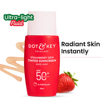 Dot & Key Strawberry Dew Tinted Sunscreen SPF 50+ PA++++ 01 Porcelain, Brightens & Protects Skin (50ml)