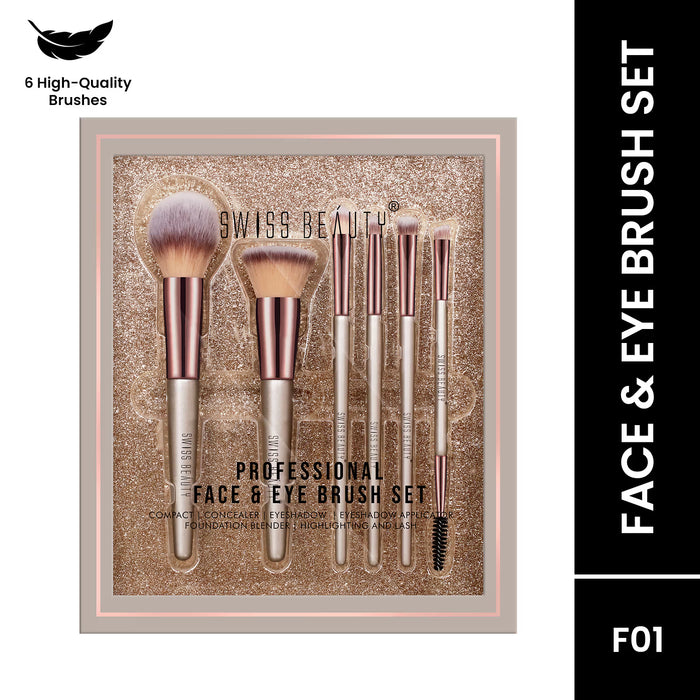 Swiss Beauty Professional Face & Eye Brush, Soft Synthetic Bristles , Flawless Application- Set of 6 (6 pcs)