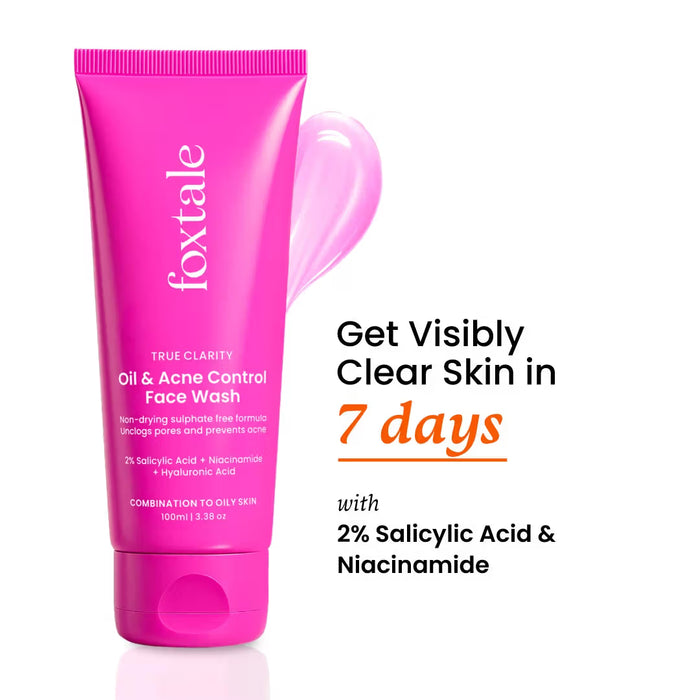 Foxtale Oil and Acne Control Face Wash – Fights Acne, Calms Skin, No Dryness (100ml)