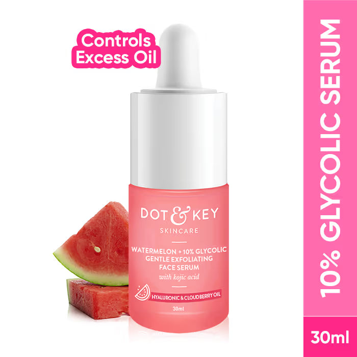 Dot & Key Watermelon + 10% Glycolic Gentle Exfoliating Face Serum, With Kojic, Controls Excess Oil (30ml)