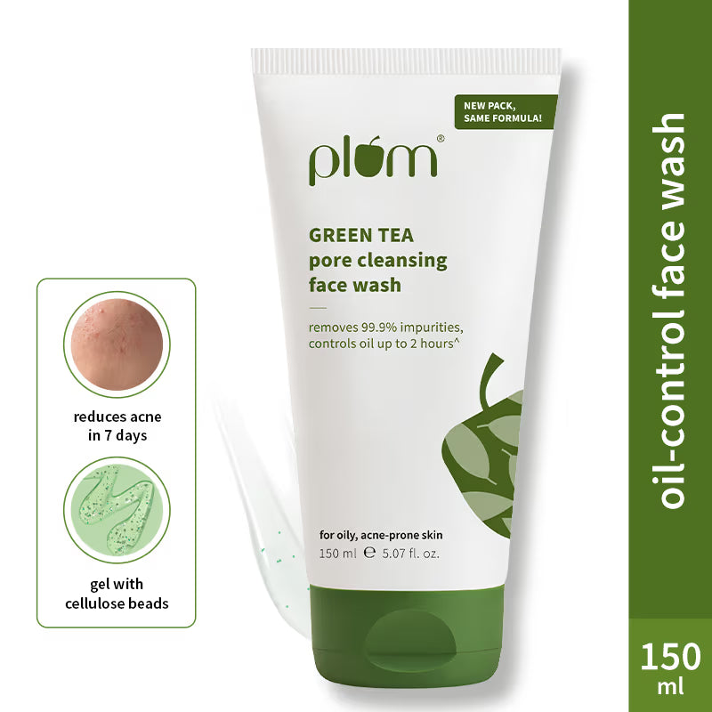 Plum Green Tea Pore Cleansing Gel Face Wash With Glycolic Acid - Fights Acne & Oil For Clear Skin (150ml)