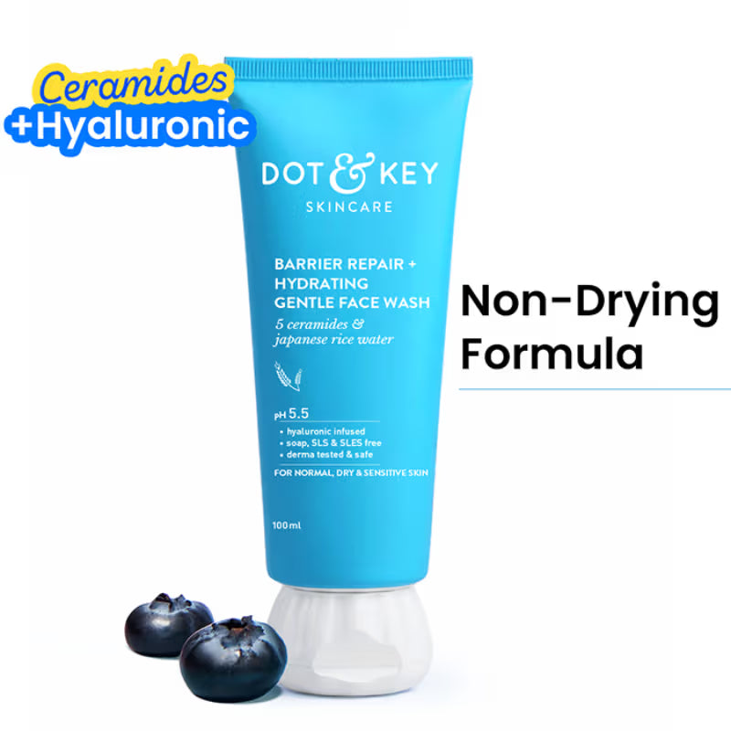 Dot & Key Barrier Repair+ Hydrating Gentle Face Wash, 5 Ceramides & Japanese Rice Water, pH 5.5 (100ml)