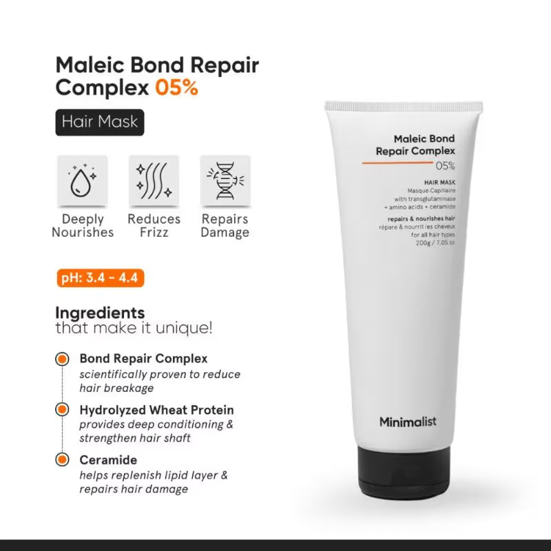 Minimalist Maleic Bond Repair Complex 5% Hair Treatment Mask With Transglutaminase, Amino Acids (200 g)